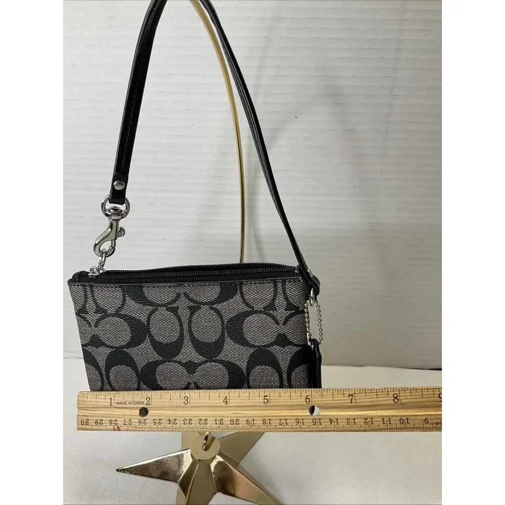 Coach Peyton Signature Small Wristlet Gray‎ and Black w/Strap